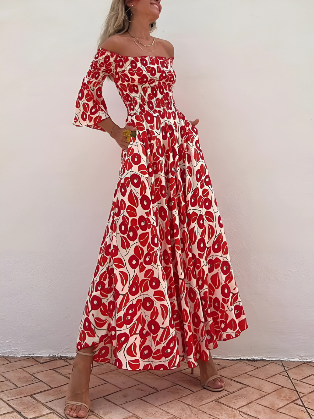 Alina | Sukienka Maxi z Odkrytymi Ramionami i Boho Urokiem 