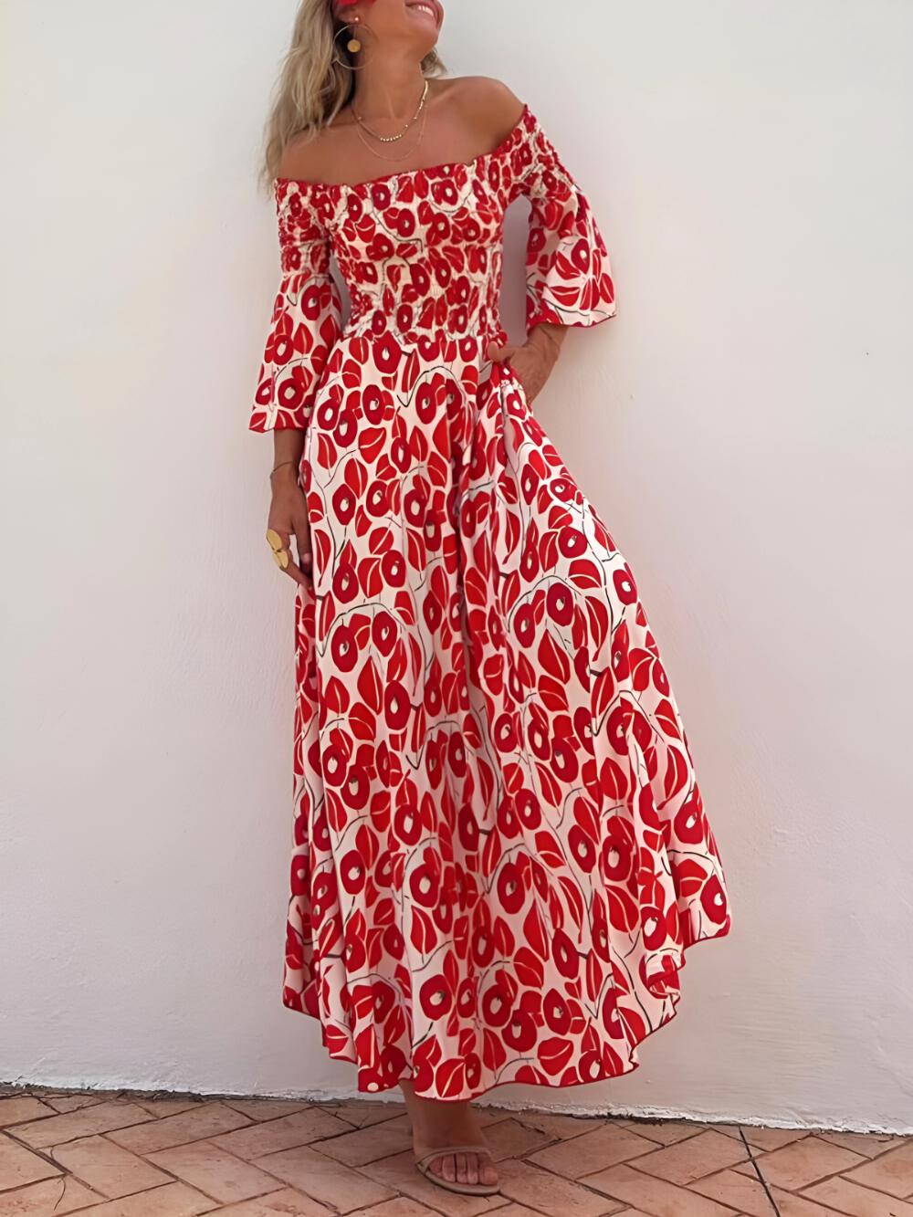 Alina | Sukienka Maxi z Odkrytymi Ramionami i Boho Urokiem 