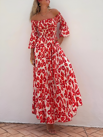 Alina | Sukienka Maxi z Odkrytymi Ramionami i Boho Urokiem 