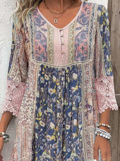 Magdalena – Boho Sukienka z Koronkowym Wykończeniem